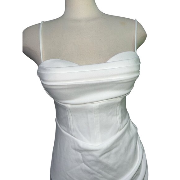 Lulus Always Turning Heads White Bustier Tulip Midi Dress Sz Medium Womens White - Picture 8 of 16